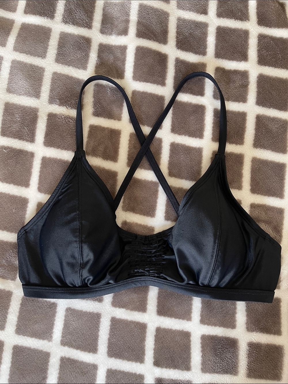 Athleta Black Smocked Bra Bikini Swim Top 32 B/C